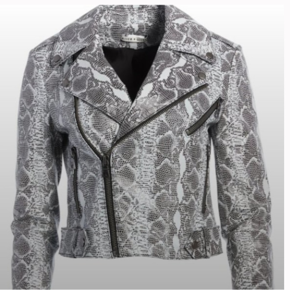 Alice & Olivia Leather Motorcycle Jacket Snakeskin